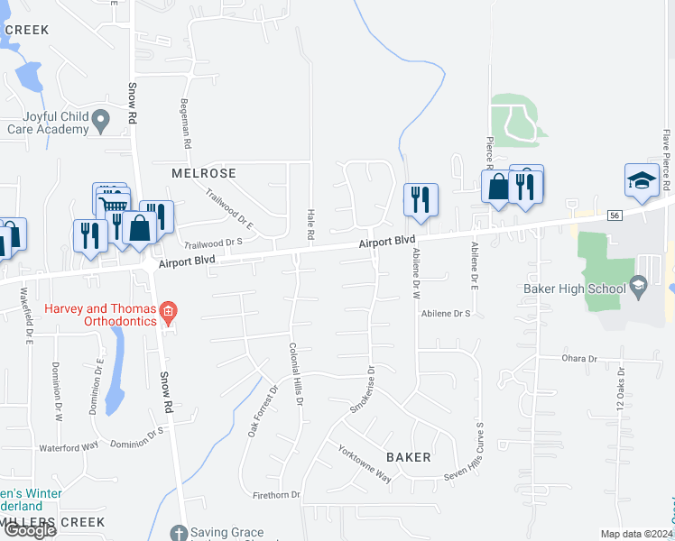 map of restaurants, bars, coffee shops, grocery stores, and more near 9501 Cinder Drive in Mobile