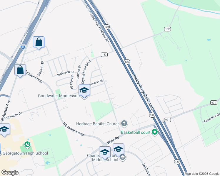 map of restaurants, bars, coffee shops, grocery stores, and more near 1017 Trail Driver Cove in Georgetown