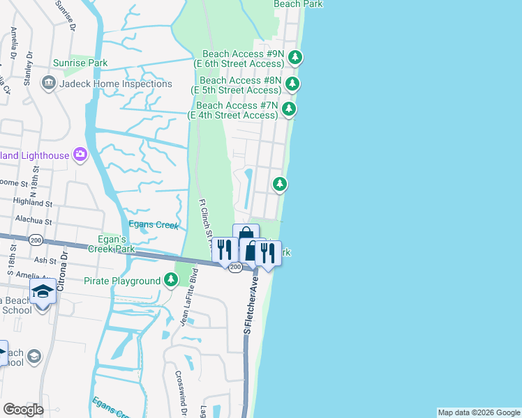 map of restaurants, bars, coffee shops, grocery stores, and more near 334 Tarpon Avenue in Fernandina Beach