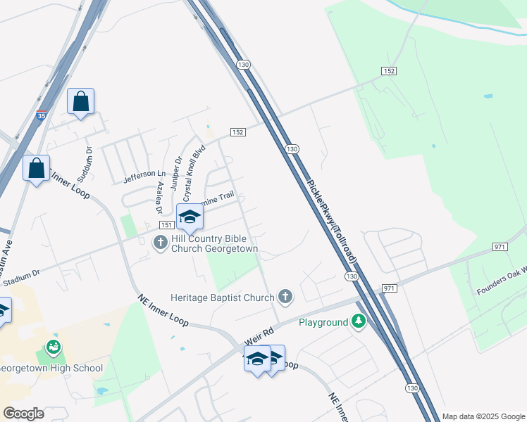 map of restaurants, bars, coffee shops, grocery stores, and more near 1028 Drover's Cove in Georgetown