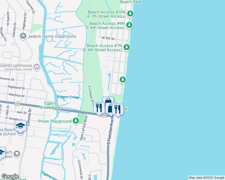 map of restaurants, bars, coffee shops, grocery stores, and more near 338 Tarpon Avenue in Fernandina Beach