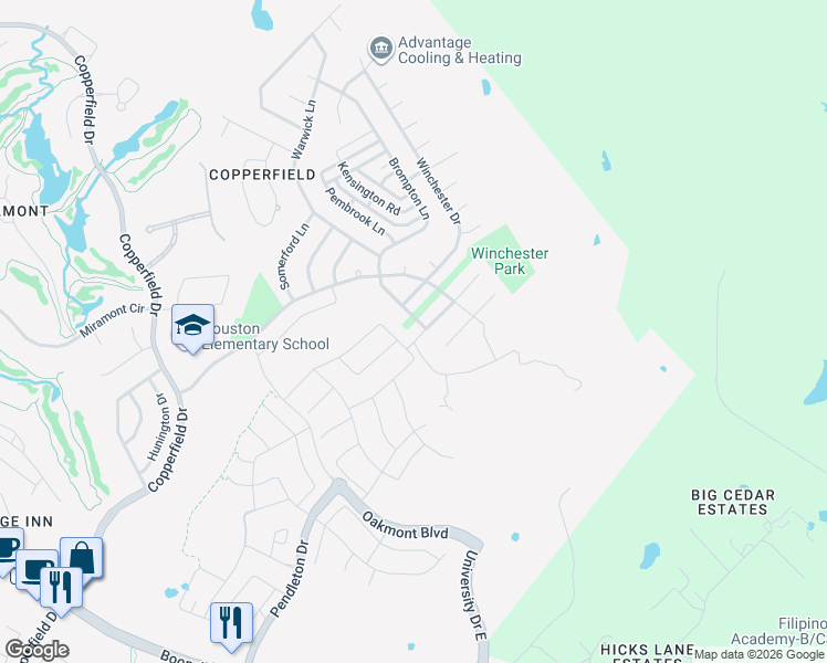 map of restaurants, bars, coffee shops, grocery stores, and more near 5402 Bloomsbury Way in Bryan