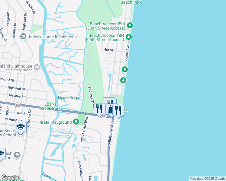 map of restaurants, bars, coffee shops, grocery stores, and more near 334 Tarpon Avenue in Fernandina Beach