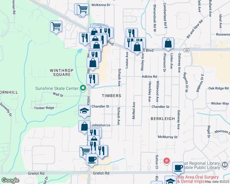 map of restaurants, bars, coffee shops, grocery stores, and more near 950 Schaub Avenue in Mobile