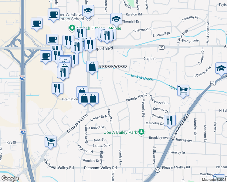 map of restaurants, bars, coffee shops, grocery stores, and more near 408 S Sage Ave in Mobile