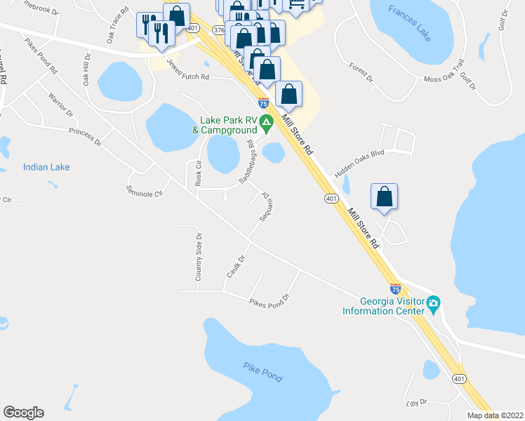 map of restaurants, bars, coffee shops, grocery stores, and more near 5021 Sequani Drive in Lake Park