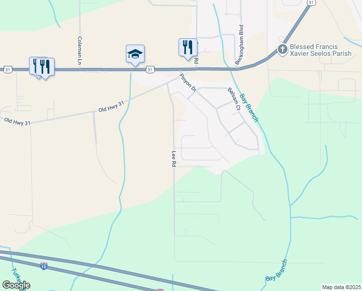 map of restaurants, bars, coffee shops, grocery stores, and more near 30444 Lee Road in Spanish Fort