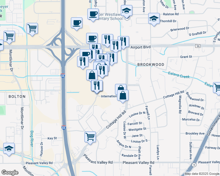 map of restaurants, bars, coffee shops, grocery stores, and more near 3150 Joe Treadwell Drive in Mobile