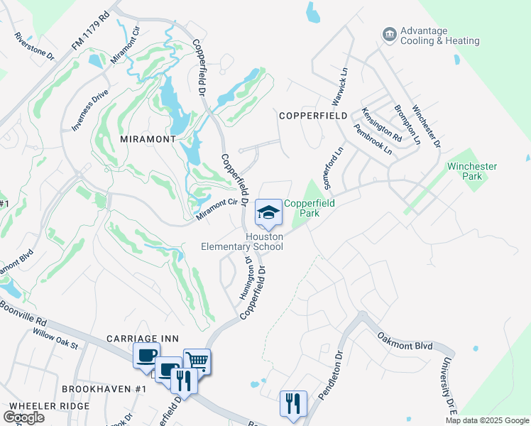 map of restaurants, bars, coffee shops, grocery stores, and more near 4501 Canterbury Drive in Bryan