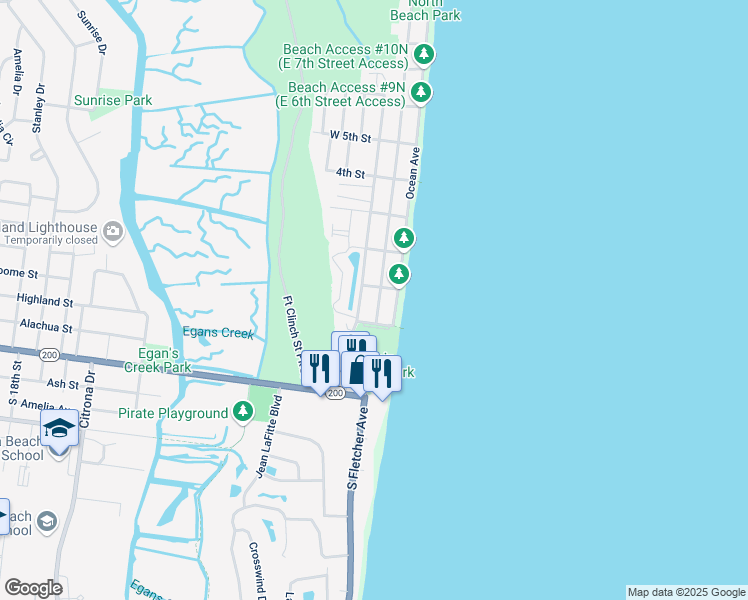 map of restaurants, bars, coffee shops, grocery stores, and more near 334 Tarpon Avenue in Fernandina Beach