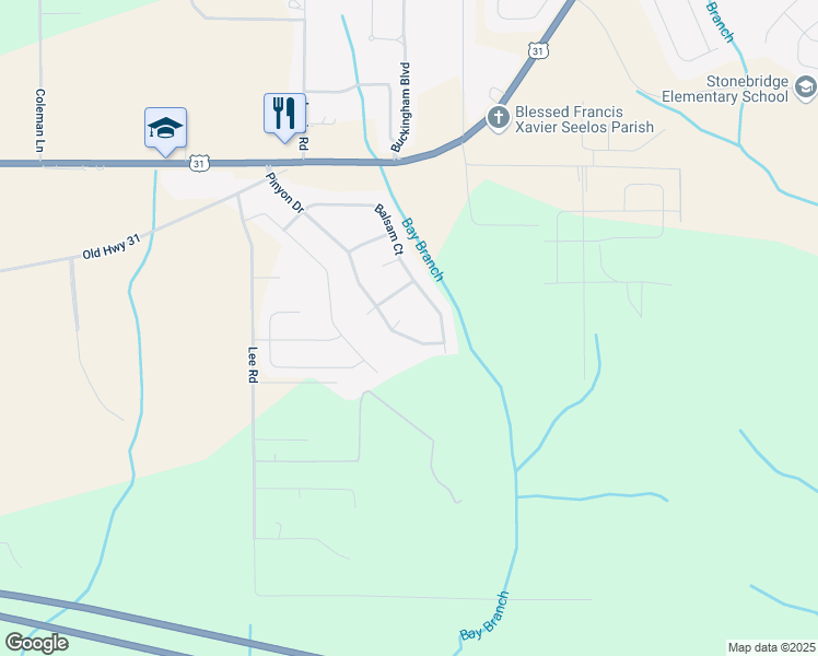 map of restaurants, bars, coffee shops, grocery stores, and more near 30443 Pinyon Drive in Spanish Fort