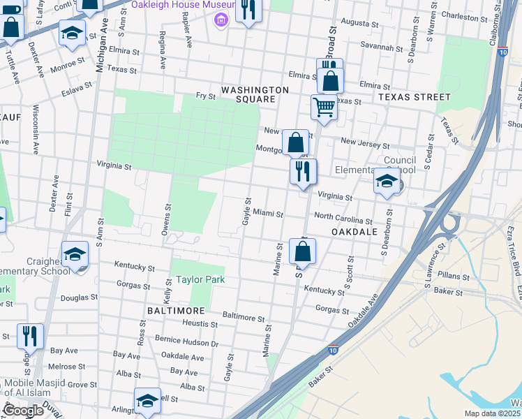 map of restaurants, bars, coffee shops, grocery stores, and more near 766 Charles Street in Mobile
