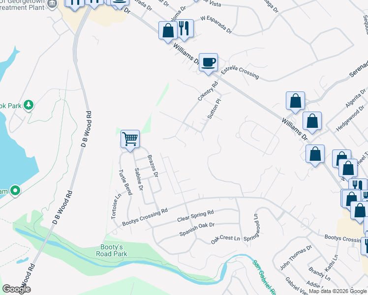 map of restaurants, bars, coffee shops, grocery stores, and more near 501 Country Road in Georgetown
