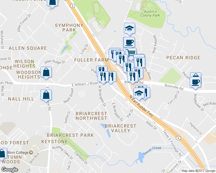 map of restaurants, bars, coffee shops, grocery stores, and more near 891 N Earl Rudder Fwy in Bryan