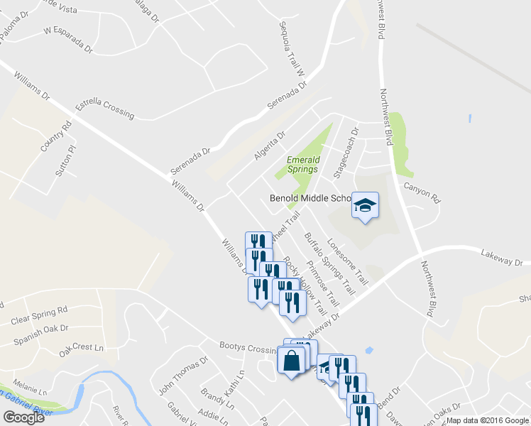 map of restaurants, bars, coffee shops, grocery stores, and more near 111 Verna Spur in Georgetown