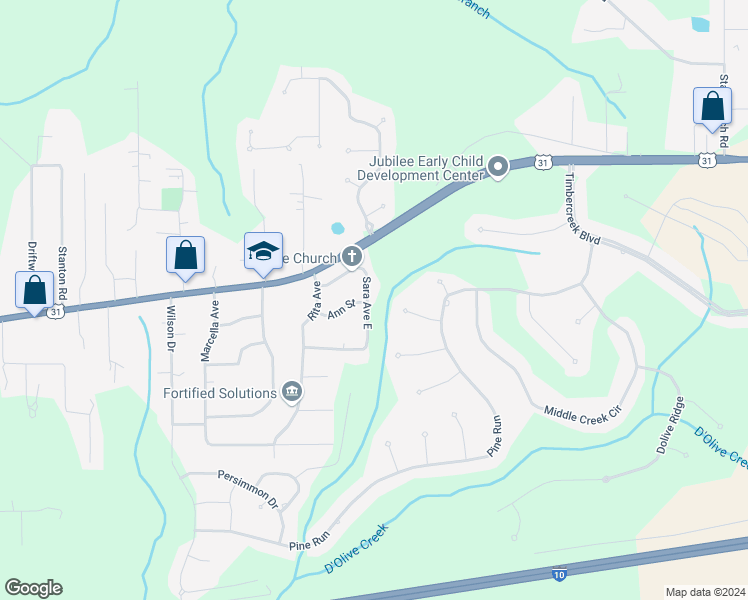 map of restaurants, bars, coffee shops, grocery stores, and more near 125 Sara Avenue East in Spanish Fort