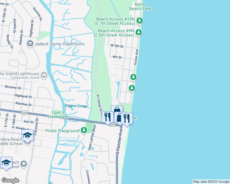 map of restaurants, bars, coffee shops, grocery stores, and more near 410 Tarpon Avenue in Fernandina Beach