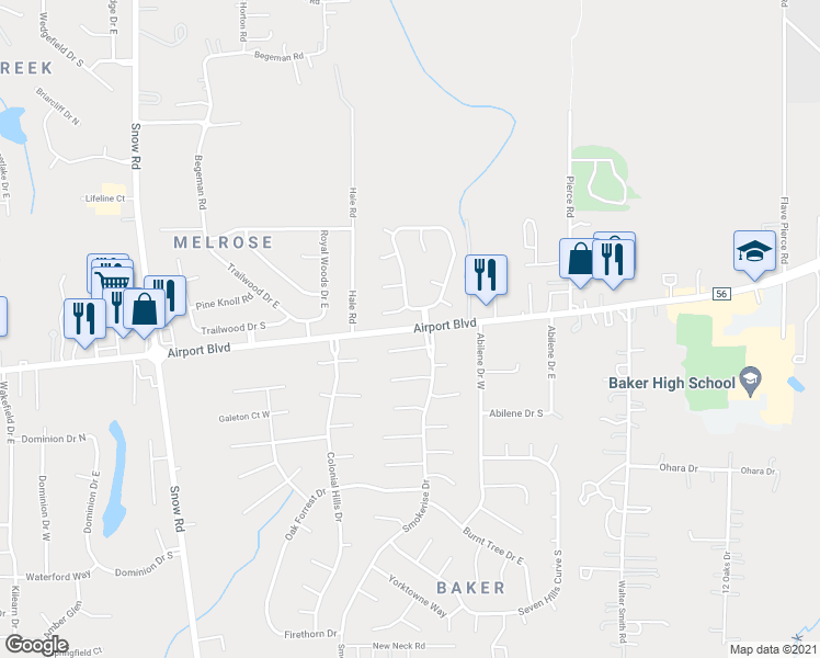 map of restaurants, bars, coffee shops, grocery stores, and more near 9240 Airport Boulevard in Mobile