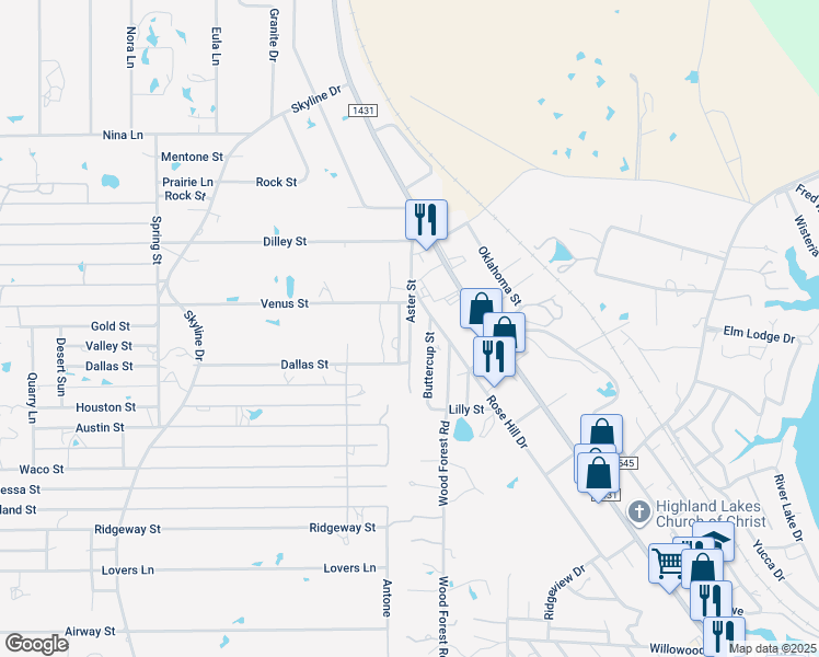 map of restaurants, bars, coffee shops, grocery stores, and more near 206 Aster Street in Kingsland