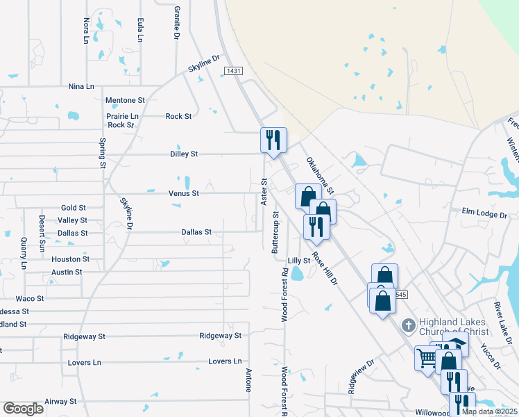 map of restaurants, bars, coffee shops, grocery stores, and more near 206 Aster Street in Kingsland