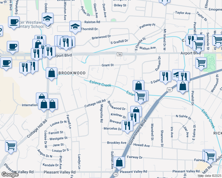 map of restaurants, bars, coffee shops, grocery stores, and more near 442 Cottage Hill Road in Mobile