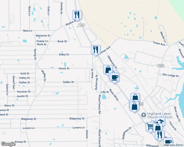 map of restaurants, bars, coffee shops, grocery stores, and more near 206 Aster Street in Kingsland