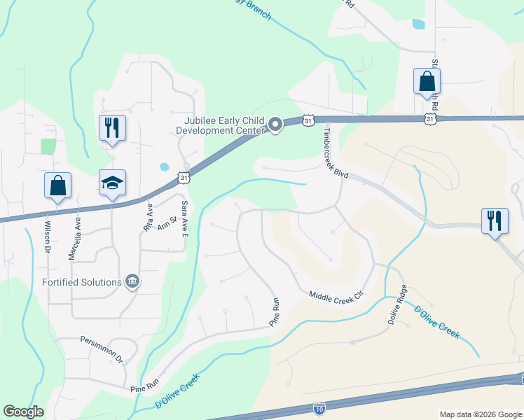 map of restaurants, bars, coffee shops, grocery stores, and more near 8929 Pine Run in Spanish Fort