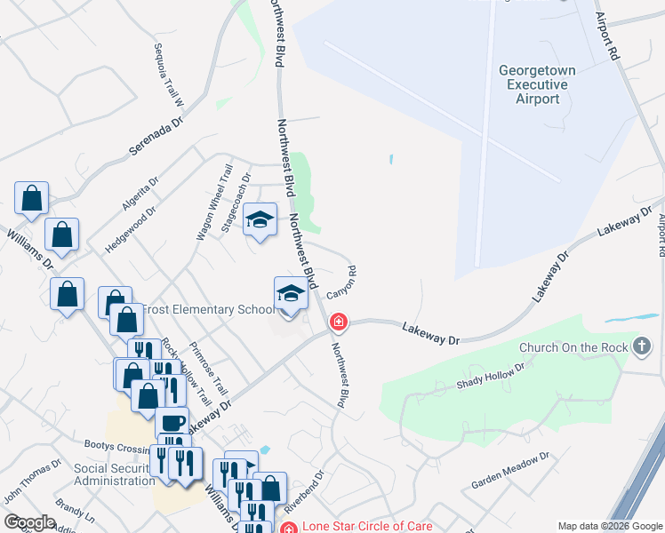 map of restaurants, bars, coffee shops, grocery stores, and more near 109 Windmill Cove in Georgetown
