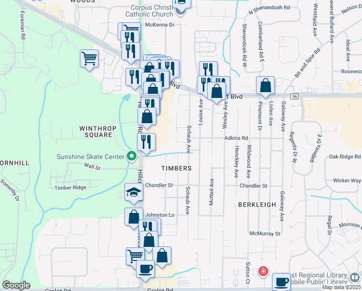 map of restaurants, bars, coffee shops, grocery stores, and more near 858 Schaub Avenue in Mobile