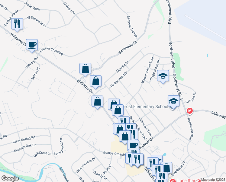 map of restaurants, bars, coffee shops, grocery stores, and more near 3705 Rocky Hollow Trail in Georgetown