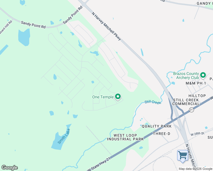 map of restaurants, bars, coffee shops, grocery stores, and more near West State Highway 21 in Brazos County