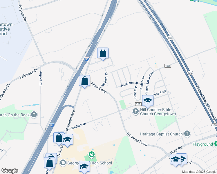 map of restaurants, bars, coffee shops, grocery stores, and more near Northeast Inner Loop in Georgetown