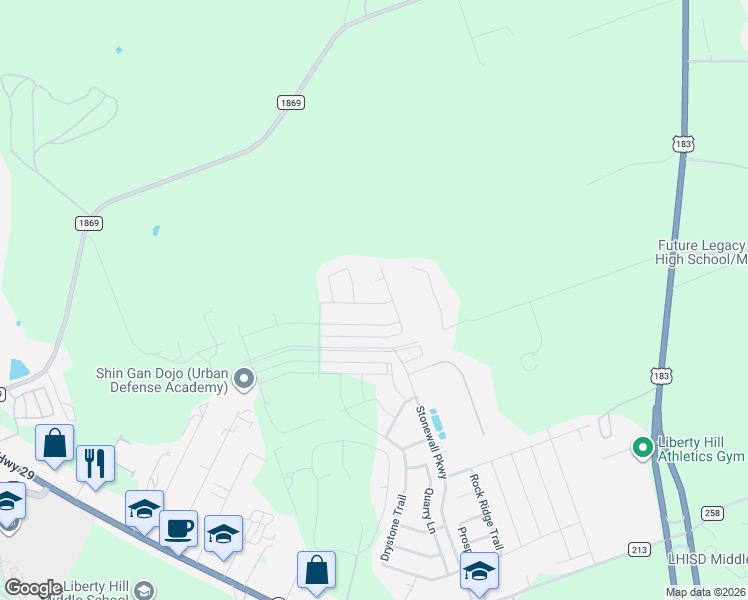 map of restaurants, bars, coffee shops, grocery stores, and more near in Liberty Hill
