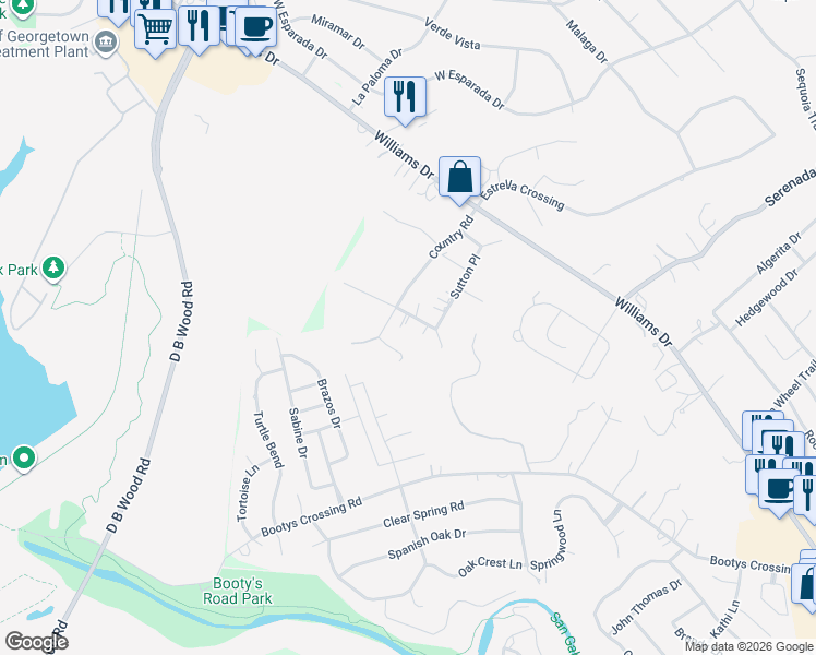 map of restaurants, bars, coffee shops, grocery stores, and more near 501 Country Road in Georgetown