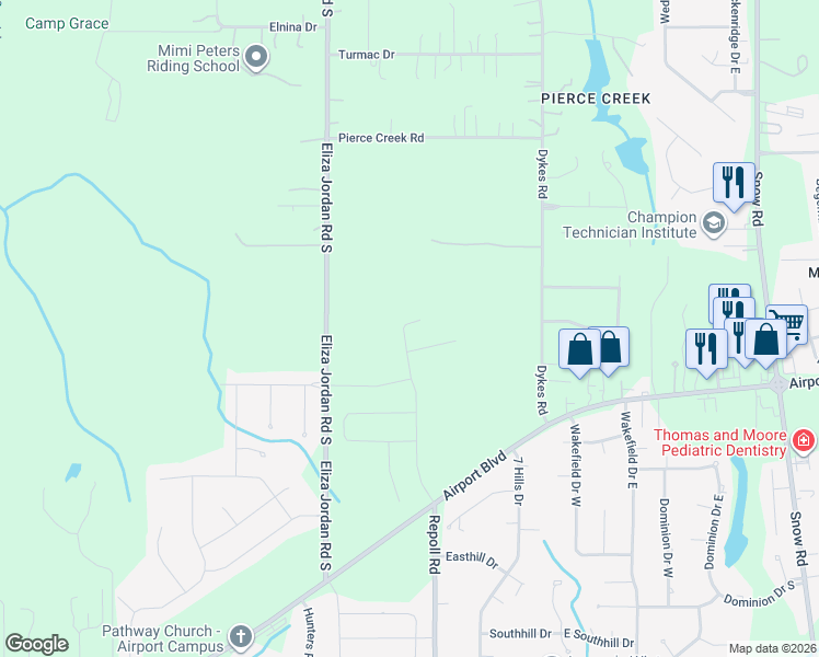 map of restaurants, bars, coffee shops, grocery stores, and more near 710 Dykes Road in Mobile