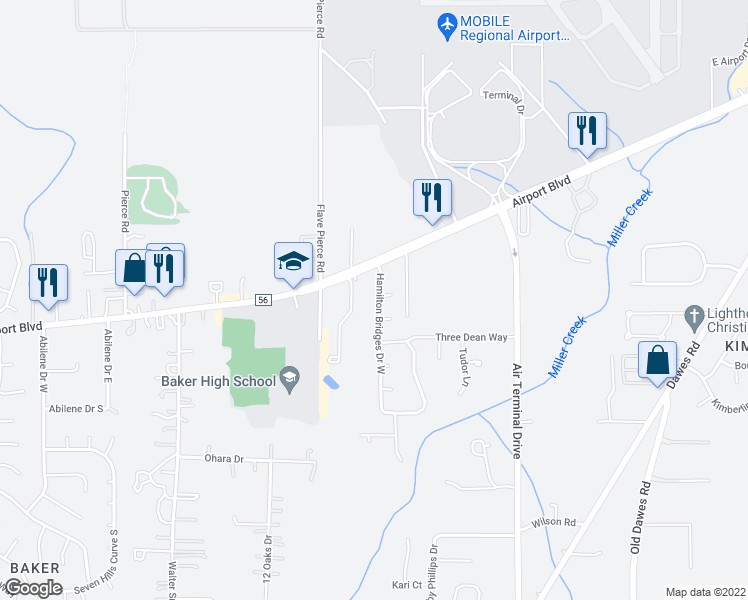 map of restaurants, bars, coffee shops, grocery stores, and more near 832 Hamilton Bridges Drive West in Mobile
