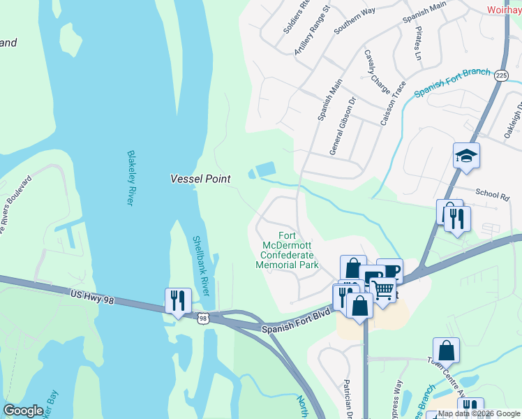 map of restaurants, bars, coffee shops, grocery stores, and more near 11 Cannonade Blvd in Spanish Fort
