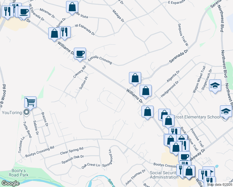 map of restaurants, bars, coffee shops, grocery stores, and more near 116 Axis Loop in Georgetown