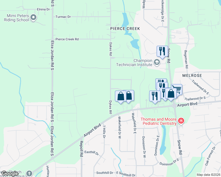map of restaurants, bars, coffee shops, grocery stores, and more near 719 Dykes Road in Mobile