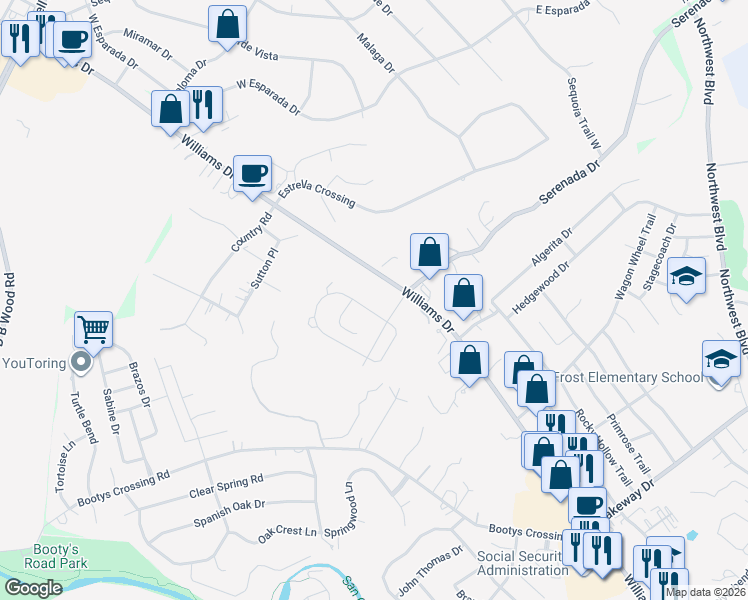 map of restaurants, bars, coffee shops, grocery stores, and more near 116 Axis Loop in Georgetown
