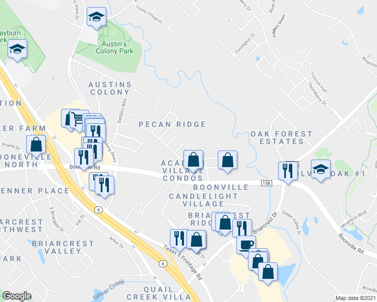 map of restaurants, bars, coffee shops, grocery stores, and more near 3609 Major Street in Bryan