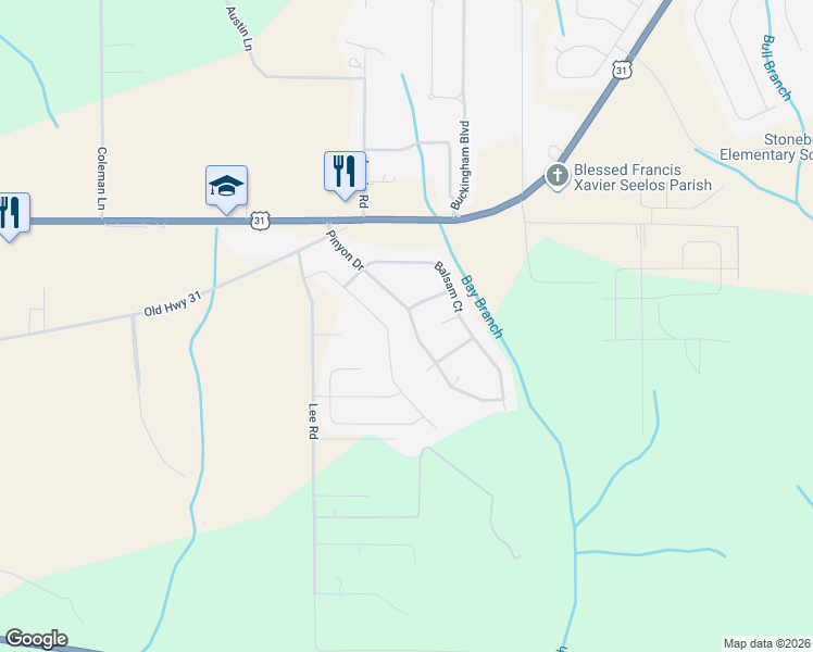 map of restaurants, bars, coffee shops, grocery stores, and more near 30663 Pinyon Drive in Spanish Fort
