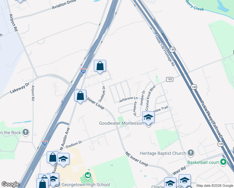 map of restaurants, bars, coffee shops, grocery stores, and more near 112 Mahogany Lane in Georgetown