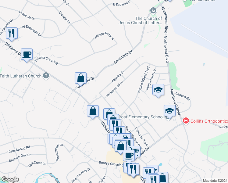 map of restaurants, bars, coffee shops, grocery stores, and more near 3707 Buffalo Springs Trail in Georgetown