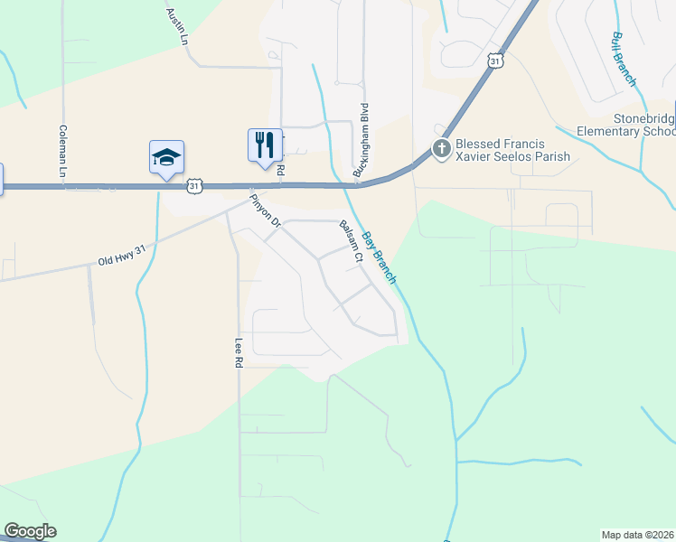 map of restaurants, bars, coffee shops, grocery stores, and more near 11745 Catalpa Court in Spanish Fort