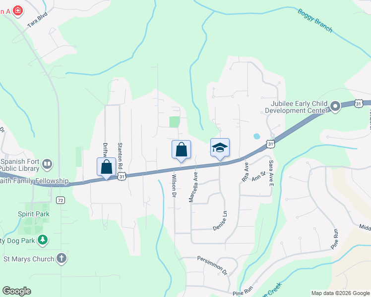 map of restaurants, bars, coffee shops, grocery stores, and more near 30721-60813 Cemetery Road in Spanish Fort