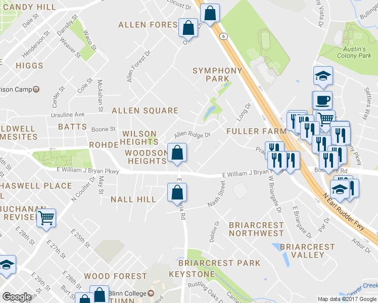 map of restaurants, bars, coffee shops, grocery stores, and more near 2509 Pinon Ct in Bryan