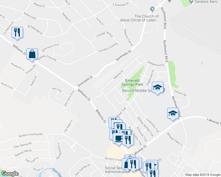 map of restaurants, bars, coffee shops, grocery stores, and more near 401 Hedgewood Drive in Georgetown