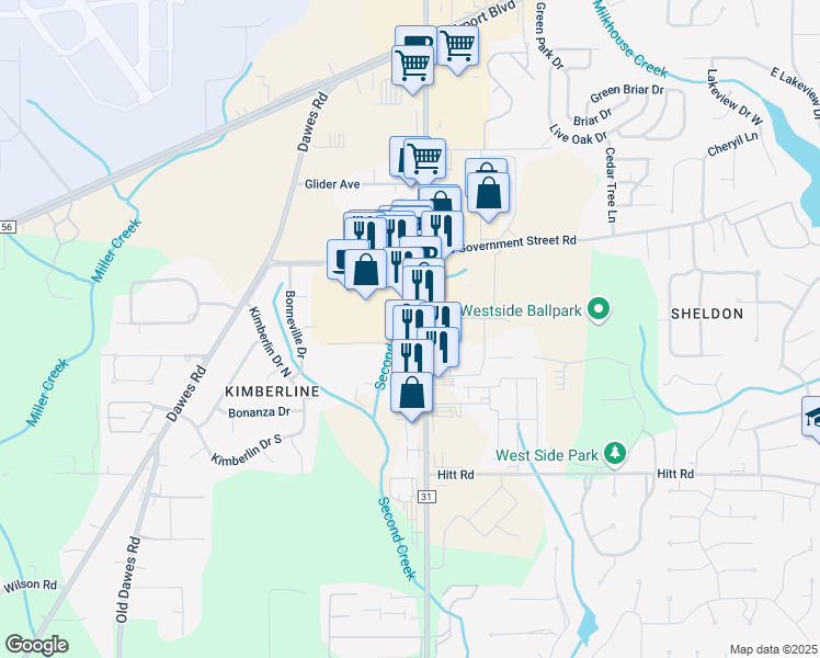 map of restaurants, bars, coffee shops, grocery stores, and more near 790 Schillinger Road South in Mobile