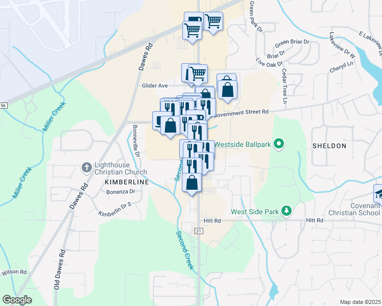 map of restaurants, bars, coffee shops, grocery stores, and more near 790 Schillinger Road South in Mobile